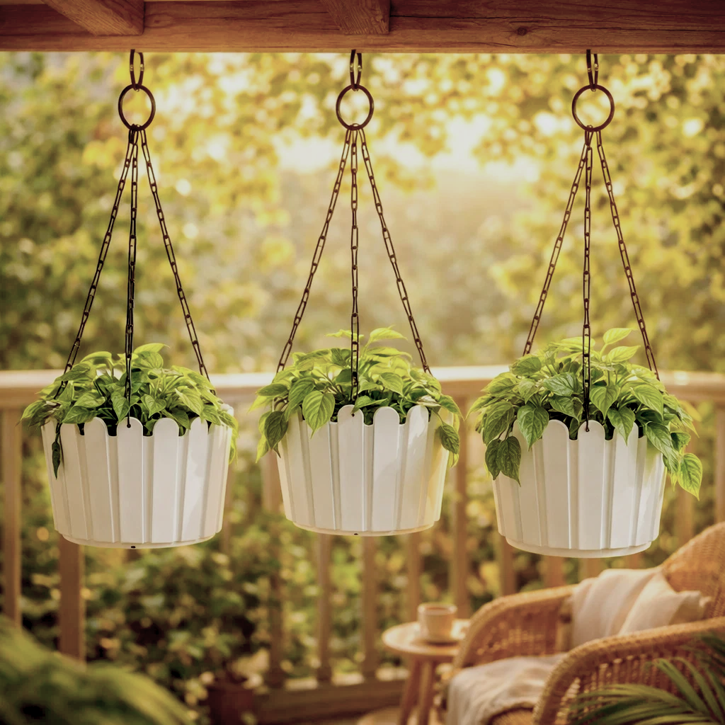 PrismSling Statement 8 Inch White Hanging Planters