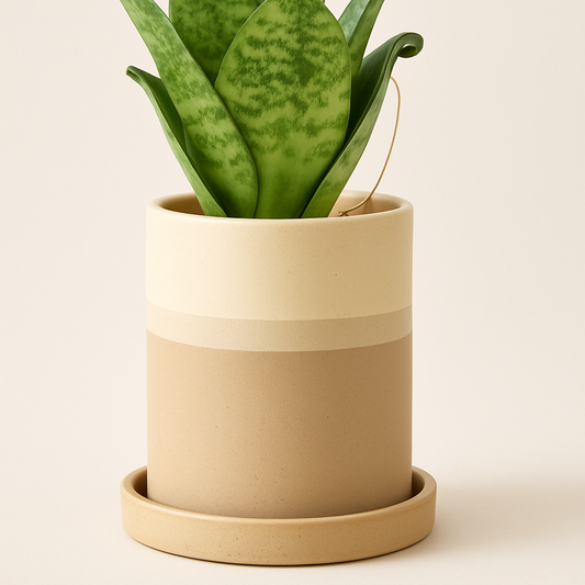 The Soft Ritual White Round Ceramic Planter With Plate
