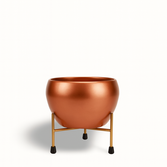 Metal & Light Golden Copper-Plated Flower Pot with Iron Stand