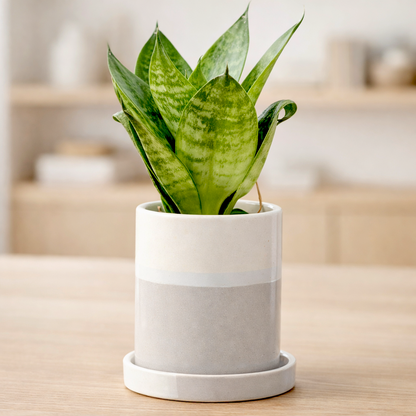 The Soft Ritual White Round Ceramic Planter With Plate