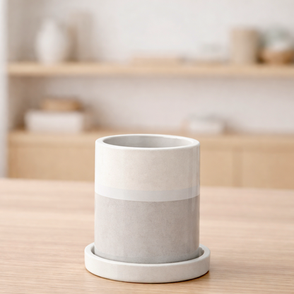 The Soft Ritual White Round Ceramic Planter With Plate