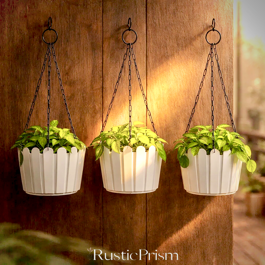PrismSling Statement 8 Inch White Hanging Planters
