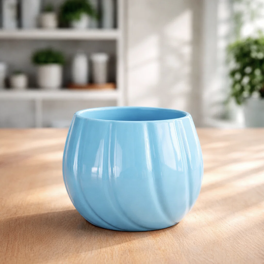 The Quiet Crescent Ceramic Indoor Flower Pot - Blue